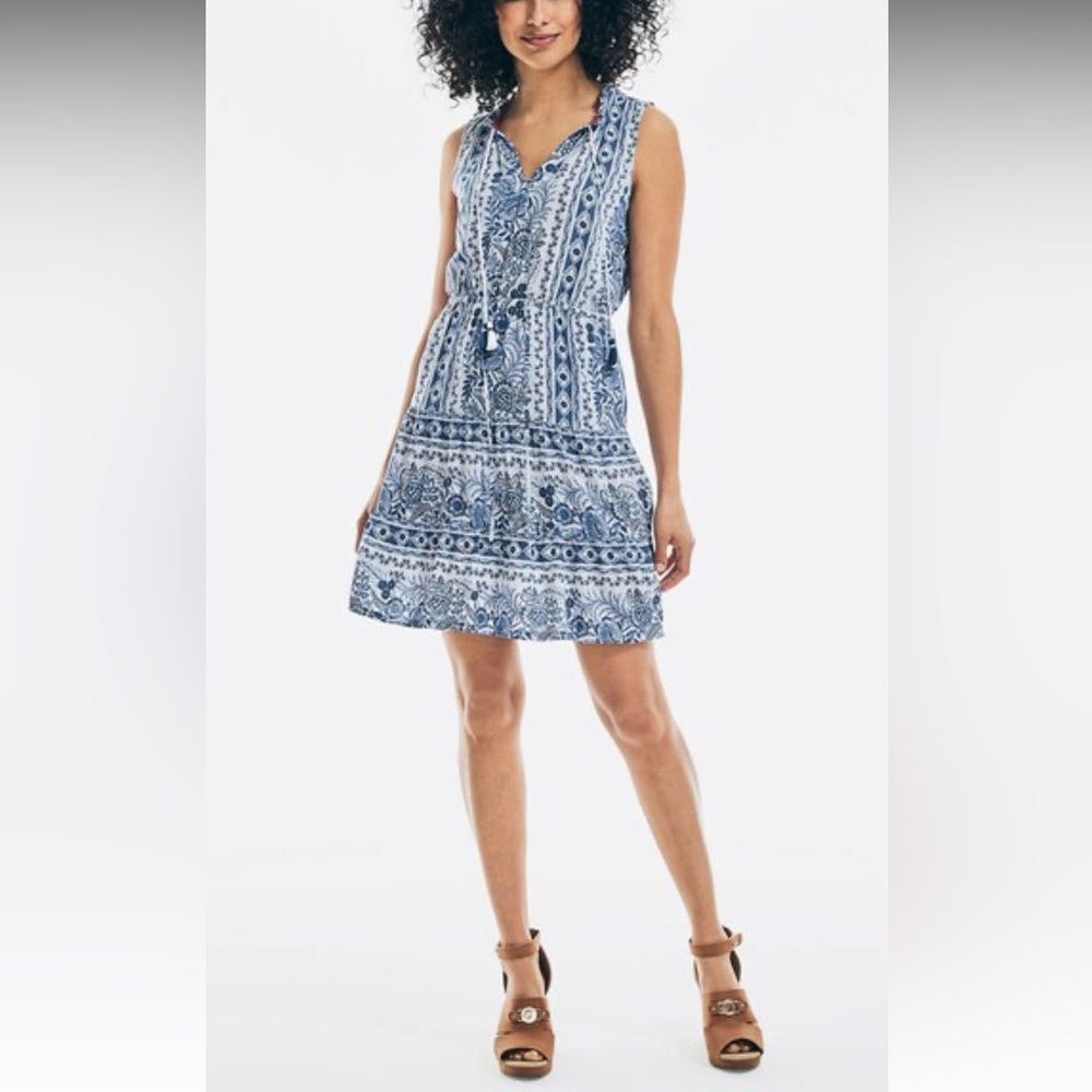 Nautica Sustainably Crafted Floral Print Blue Patterned Mini Dress US Sz XXL